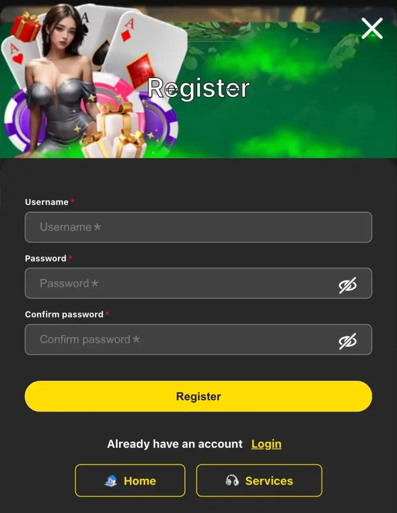 LUCKYMAX casino register page with secure login
